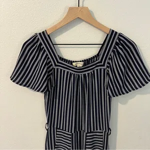 Monteau Crepe Blue &‎ White Striped Flutter Sleeve Jumpsuit Size S thumbnail 3