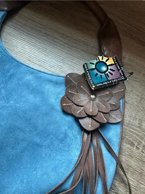 NWT Vintage Y2K Blue Suede Hobo Bag with Brown Fringe Floral Accents thumbnail 5
