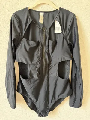 Aonihua Zip Front Long Sleeve One Piece Swimsuit Black Size Large Beach Neutral thumbnail 1