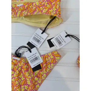 NWT KENDALL+KYLIE Yellow Pink Flower Bandeau Bikini Swimsuit Coverup Set Sz S thumbnail 3