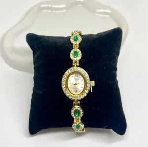 Gold Sparkly Emerald Green Stone Luxury Watch thumbnail 1
