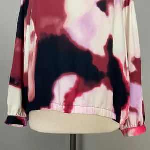 Nine West Blouse Watercolor Print Women XXL Abstract Keyhole Neck Long Sleeve thumbnail 7