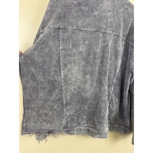 Pol Women’s Corduroy Button Distressed Gray Raw Hem Jacket Plus Size 3XL thumbnail 12