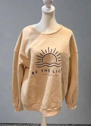 Handmade Be The Light Matthew 5:14 Sun & Waves Graphic Sweatshirt Womens M Beige thumbnail 1