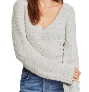 Free People Sensual Wrap Sweater Grey thumbnail 1