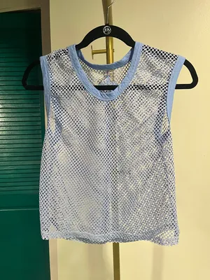 Free People NWOT Blue Mesh Sleeveless Tank Top thumbnail 4