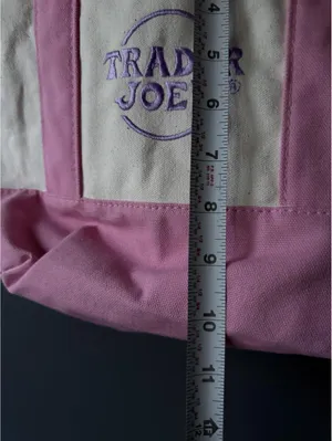 Trader Joe's Canvas Tote Bag Pink and Cream thumbnail 3