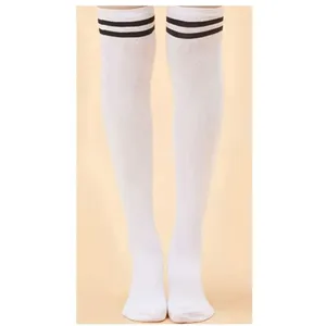 White Thigh-High Socks With Black 3-Stripe Over-Knee-One Size thumbnail 4