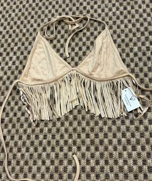 NWT Windsor Fringed and Fab Faux Suede Halter Top SIZE M Coachella Festival thumbnail 1