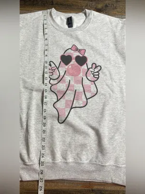 Gildan Gray Crewneck Sweatshirt with Pink Ghost Graphic thumbnail 7