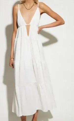 SNDYS Indigo Dress Womans XL White Maxi Plunging Neckline Summer Flowy NEW‎ thumbnail 1