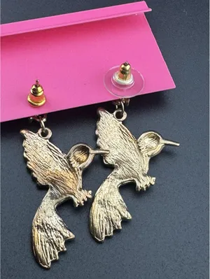 Betsey Johnson Hummingbird Drop Earrings Multicolor Enamel thumbnail 2