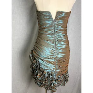 Dalia MacPhee Metallic Irridescent Ruched Strapless Dress 6 Sculpted‎ Ruffle Hem thumbnail 9