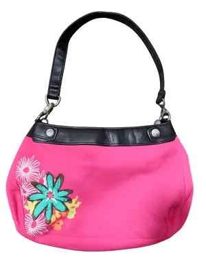 Thirty-One‎ Pink Floral Shoulder Bag Purse Black Trim Zip Top Handbag thumbnail 1