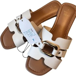 Time and Tru Women's White Slide Sandals With Gold Details Sz 7 NWT thumbnail 4