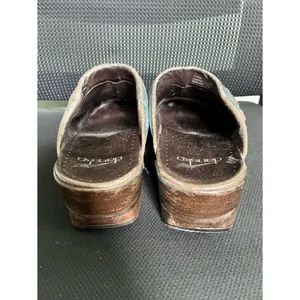 Women's Dansko Shandi Blue Suede Platform Clogs Tassel 38 US 7.5 thumbnail 4