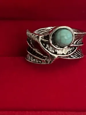 Boho/Vintage Design Stainless Steel Silver Faux Turquoise Wide Band Size 7 NWT thumbnail 2