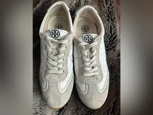 Tory Burch Hank White and Beige Suede Retro Runner Sneaker thumbnail 4