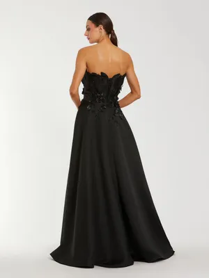 Mac Duggal 37134 Black Strapless Floral Embellished Gown sz 8 thumbnail 3
