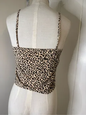 Leopard Print Lace-Trim Cami with Pink Accent Sz M thumbnail 2