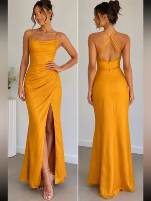 STACEES Open Back Marigold Bridesmaid Formal Evening Wedding Gown Size 0 thumbnail 2
