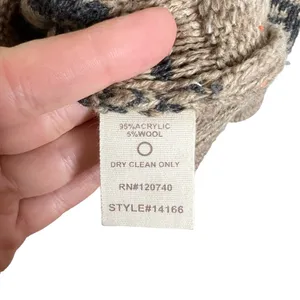 Hem & Thread Tan Knit Gray Fair Isle Stripe 3/4 Length Sleeve Sweater thumbnail 7