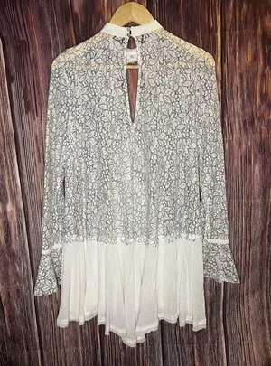 Free People Tell Tale Floral Lace Black & White Asymmetric High Low Dress size M thumbnail 8