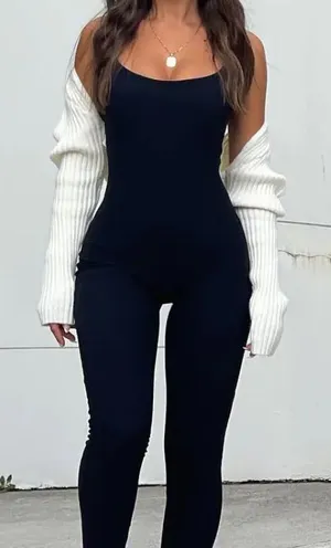 White Fox Life Is Short Ribbed Jumpsuit thumbnail 1
