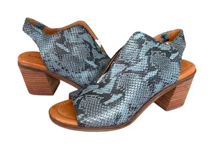 Lucky Brand Blue Gray Snakeskin Print Open Toe Mule Block Heel Booties thumbnail 1