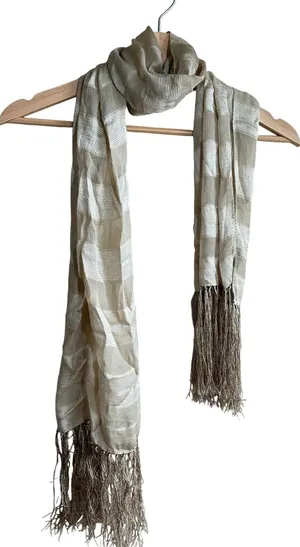 Unbranded Silk Blend Fringe Scarf OS Champagne Beige Women Chevron Weave thumbnail 1