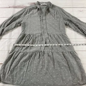Zara Gray Swiss Dot Long Sleeve V-Neck Tiered Short Casual Dress Size XS thumbnail 10