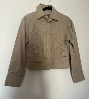 Maurice's Y2K Utility Zip Up Jacket Medium Tan Cargo Safari Neutral Minimalist Cotton thumbnail 1