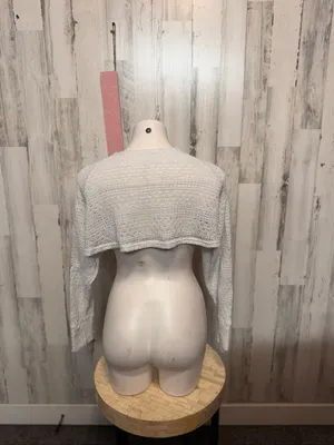 Boho Crochet Shrug Sweater Womens Large Cream Off White Open Knit Bolero thumbnail 5