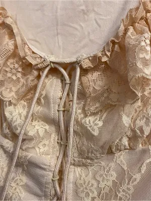 Womens Off The Shoulder Lace Top S 34” Ivory Lace Up Front Long Sleeve Boho thumbnail 8