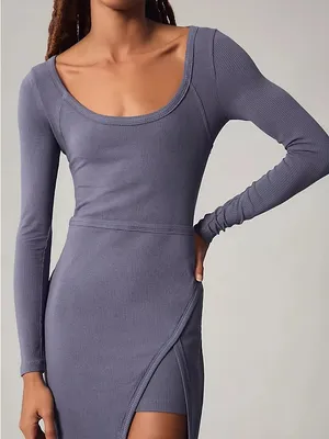 Daily Practice by Anthropologie Wrap Midi Dress Purple Rib Womens‎ Size M thumbnail 4