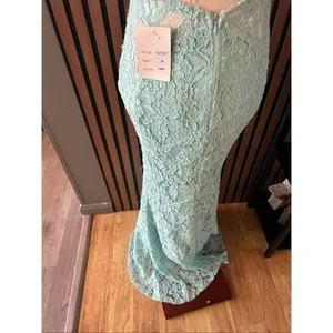 Maniju green lace maxi open back dress sleeveless long size M prom homecoming thumbnail 5