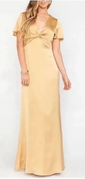 Show Me Your MUMU Tan Silky Gown/ Dress(Size Large) thumbnail 1