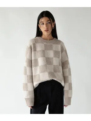 NWT Oak + Fort Checkered Crewneck Sweater Size Small Black & Tan thumbnail 6
