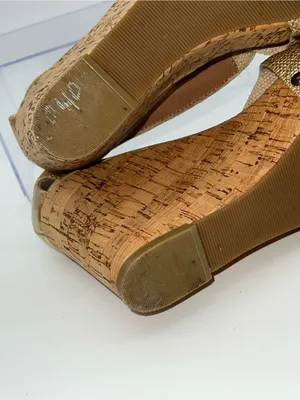 Lucky Brand Gold Metallic Canvas Upper Wedge Cork Heels Size 6.5 thumbnail 8