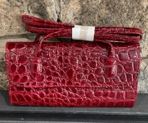 Croc Print Wallet Crossbody Women's Dark Red thumbnail 1