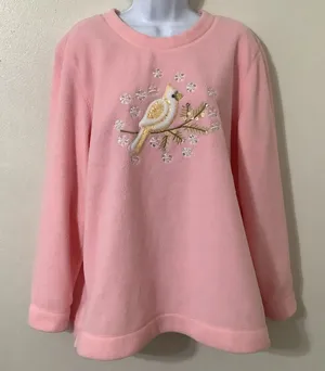 Pink‎ Novelty Wearable Art Kitsch Bird Sequin Embroidered Cozycore Sweatshirt L thumbnail 1