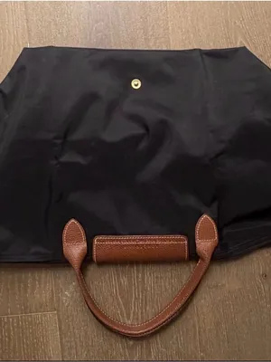 Longchamp Black Nylon Tote Medium size with Brown Leather Trim thumbnail 9