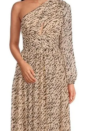 Gianni Bini Dalia One Shoulder Animal Print Chiffon Maxi‎ Dress Asymmetrical 4 thumbnail 1