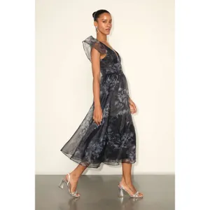 NWT Lulus Mesmerizing Mood Black Floral Organza Ruffled A-Line Midi Dress Sz XXL thumbnail 8