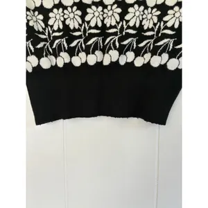 Maeve Anthropologie Black White Cherry Floral Knit Crop Top Bow Back Small thumbnail 3