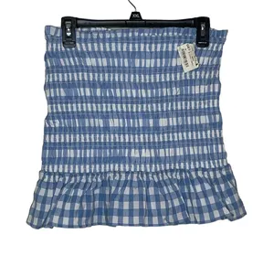 Impeccable Pig Women Skirt Lined Check Ruffle Hem Elastic Waist Blue‎ Medium NWT thumbnail 1