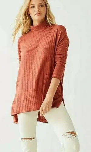 Urban Outfitters Out From Under Iona Ribbed Tunic Turtle Neck Orange Sz L thumbnail 1