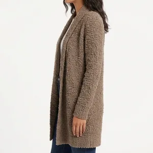 Joie Women’s M Brown Wool Alpaca Blend Bouclé Open Front Long Cardigan thumbnail 3