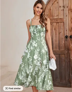 Floral lace up split thigh cami dress thumbnail 3