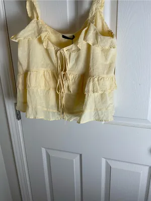 Zara Linen Blend Tiered Ruffle Cami Top Pastel Yellow M NWT Romantic Fairy thumbnail 3